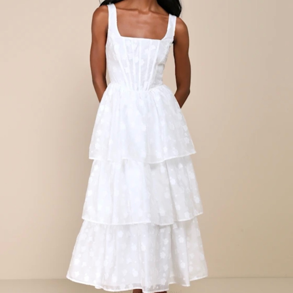 Lulu's White Tiered Midi Dress